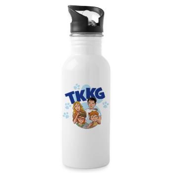 TKKG Junior Logo Mit Gruppenbild - Trinkflasche mit integriertem Trinkhalm - Weiß - Rechts