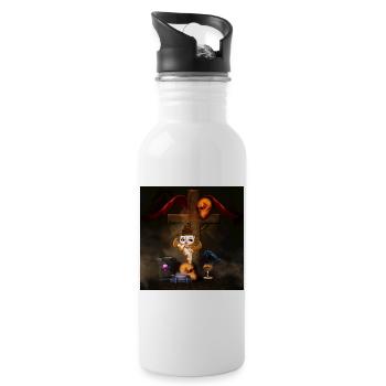 Macabre scene with Enchanted Cat - Water bottle with straw - white - Right