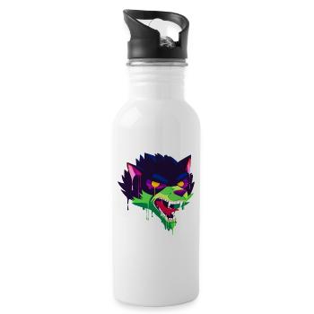 A Beautiful and Creepy Wolf Cartoon Design - Water bottle with straw - white - Right