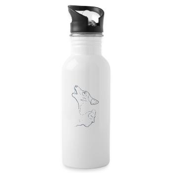 Human face and wolf's head blue line - Water bottle with straw - white - Right