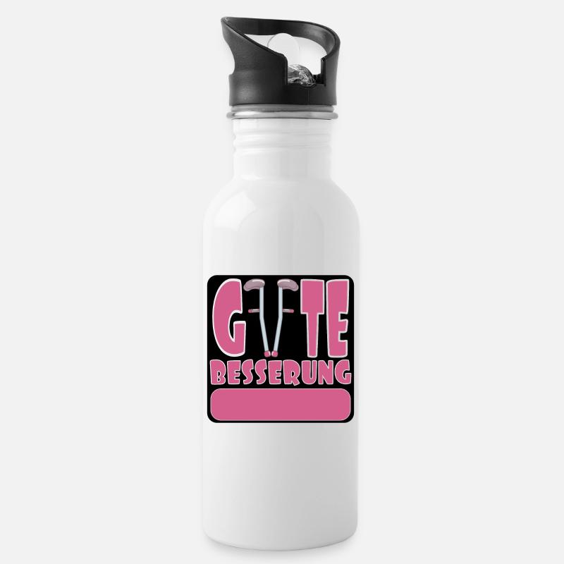 Gute Besserung wünschen - SELBST GESTALTEN NAME - Trinkflasche mit integriertem Trinkhalm - Weiß