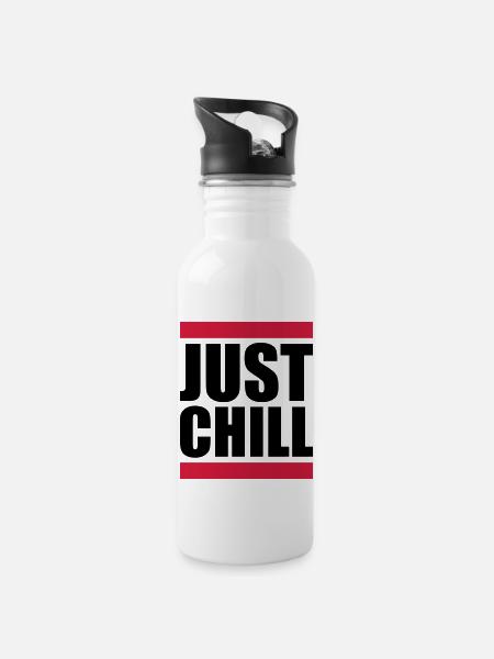 Balken Just Chill Relaxen - Trinkflasche mit integriertem Trinkhalm - Weiß