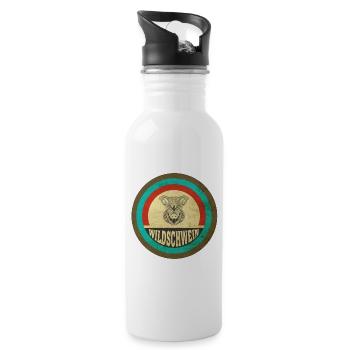 Wildschwein Vintage Design - Trinkflasche mit integriertem Trinkhalm - Weiß - Rechts