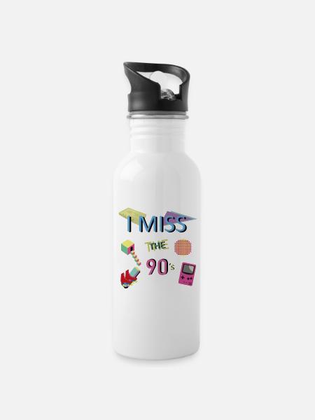 Nostalgisches 90er-Jahre-Thema - Trinkflasche mit integriertem Trinkhalm - Weiß