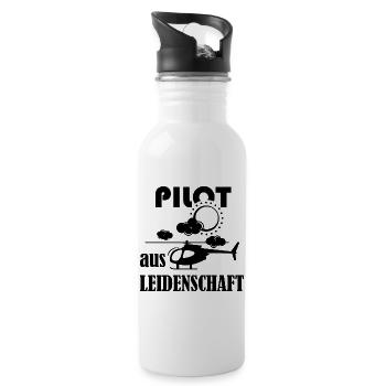 Pilot aus Leidenschaft Symbol Fliegen Hubschrauber - Trinkflasche mit integriertem Trinkhalm - Weiß - Rechts