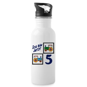Ich bin fünf Jahre – 5. Geburtstag mit Traktoren - Trinkflasche mit integriertem Trinkhalm - Weiß - Rechts