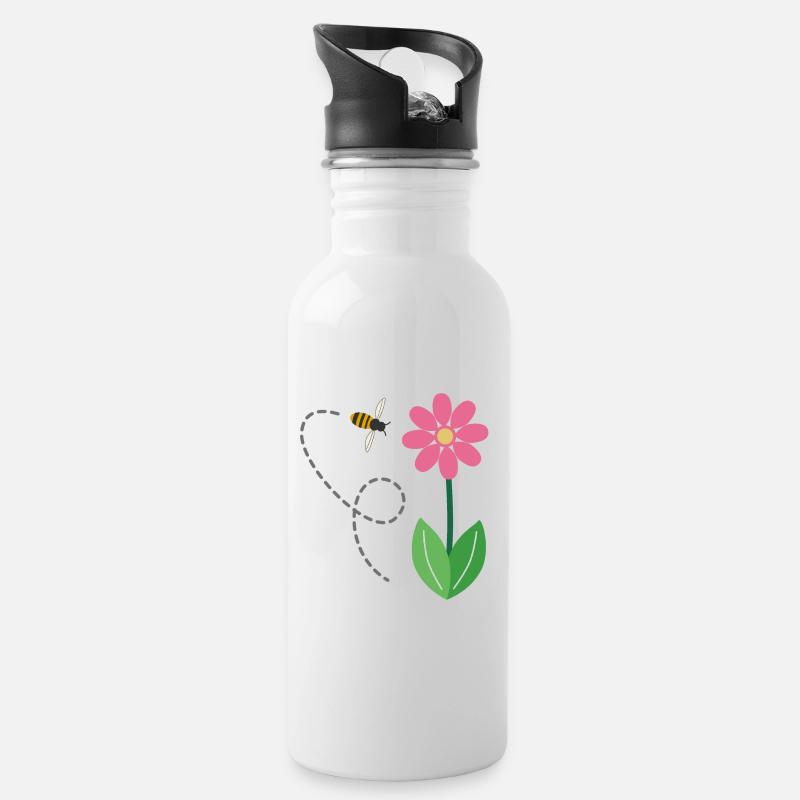 Die Blume und die Biene - Trinkflasche mit integriertem Trinkhalm - Weiß