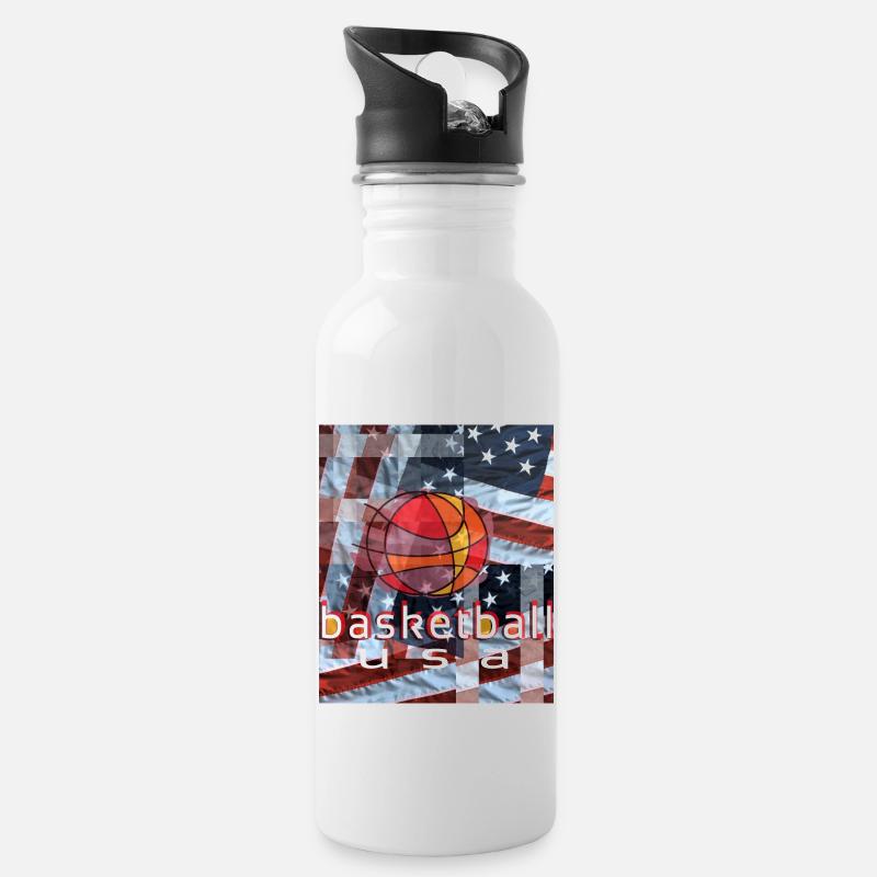 basketball - Trinkflasche mit integriertem Trinkhalm - Weiß