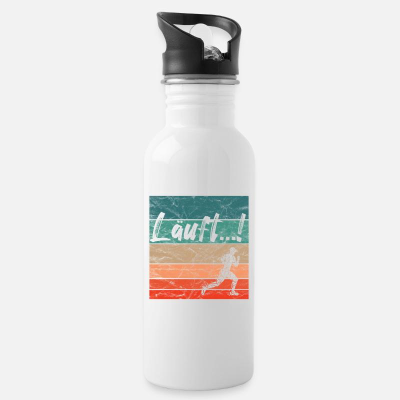 Läuft Jogging Spruch Optimist retro vintage - Trinkflasche mit integriertem Trinkhalm - Weiß