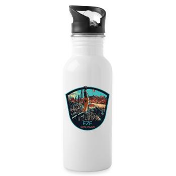 Original illustration village of Èze, Côte d'Azur - Water bottle with straw - white - Right