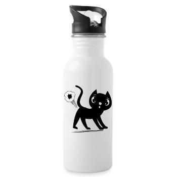 Cat that farts! humor funny cat - Water bottle with straw - white - Right