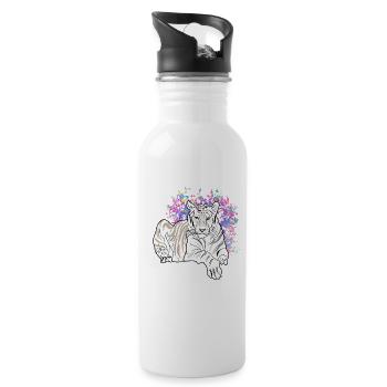 LIEGENDER TIGER - Trinkflasche mit integriertem Trinkhalm - Weiß - Rechts