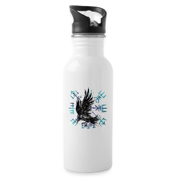 Müllrabe Wikinger Vegvisir - Trinkflasche mit integriertem Trinkhalm - Weiß - Rechts