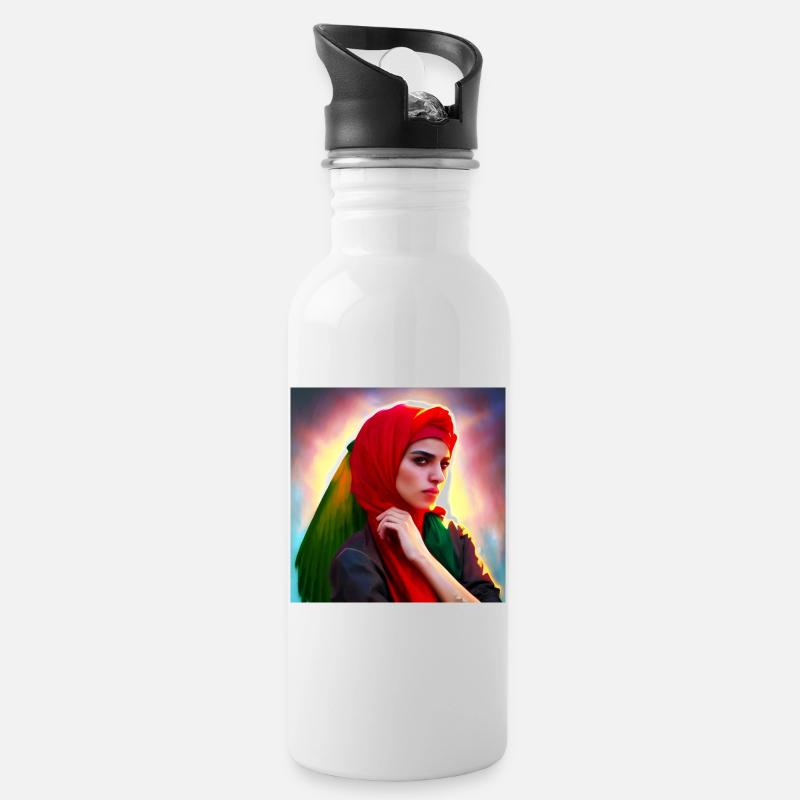 Arabische Frau Hijab Kunst - Trinkflasche mit integriertem Trinkhalm - Weiß