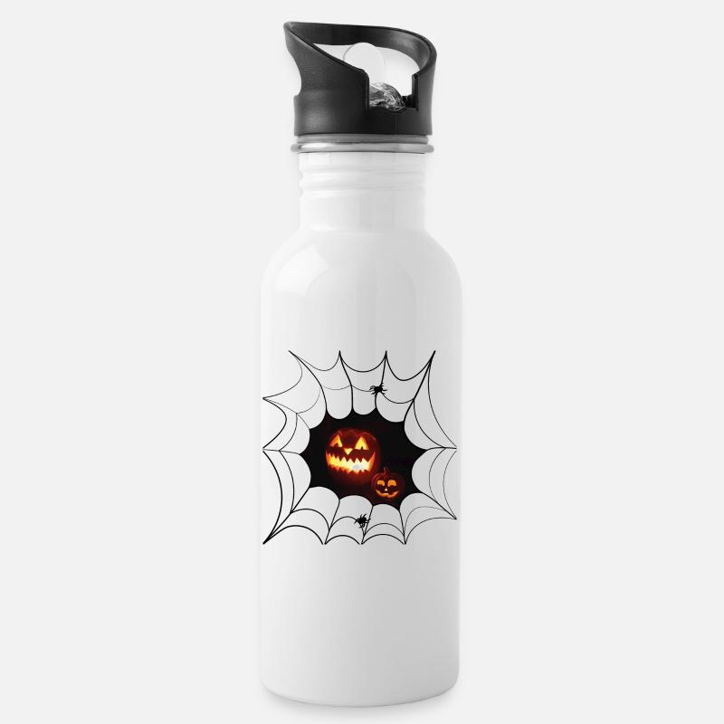 Leuchtender Kürbis lächelnder Kürbis - Trinkflasche mit integriertem Trinkhalm - Weiß