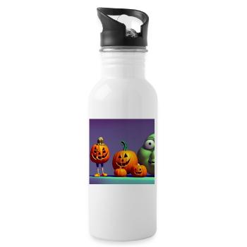 Lustiger Kürbis - Trinkflasche mit integriertem Trinkhalm - Weiß - Rechts