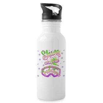 Beim Skifahren fühle ich mich frei – 2 - Trinkflasche mit integriertem Trinkhalm - Weiß - Rechts