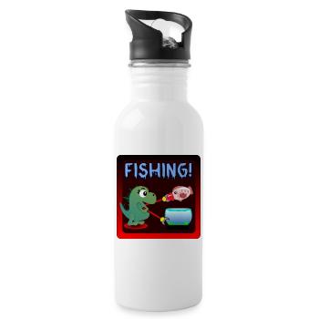 LUSTIGER FISCHER DINOSAURIER - SUSHI SOJASAUCE - Trinkflasche mit integriertem Trinkhalm - Weiß - Rechts