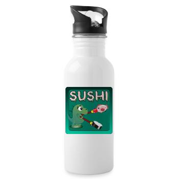 LUSTIGE SUSHI MAKI GESCHENKE - ESSEN DINOSAURIER - Trinkflasche mit integriertem Trinkhalm - Weiß - Rechts