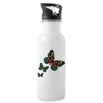 3 Butterflies R6Z - Trinkflasche mit integriertem Trinkhalm - Weiß - Rechts