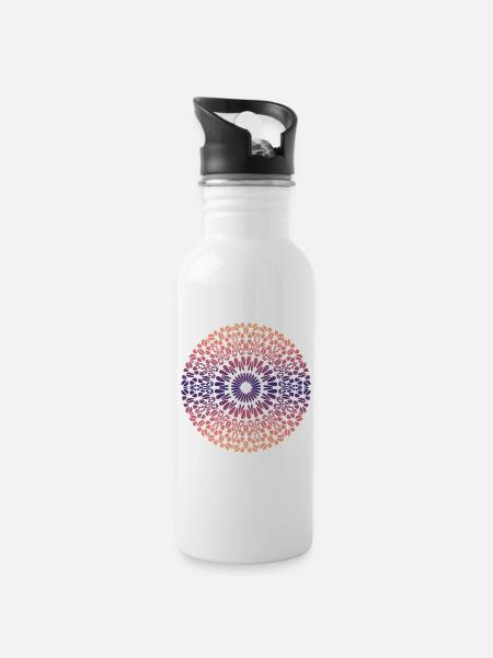 Mandala - Trinkflasche mit integriertem Trinkhalm - Weiß