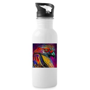 Wonderful colorful crow - Water bottle with straw - white - Right