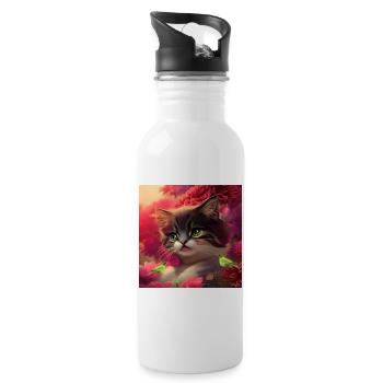 Cute kitten with birds - Water bottle with straw - white - Right