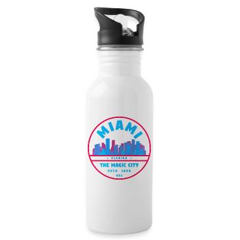 Miami Skyline Neon-Stempel - Trinkflasche mit integriertem Trinkhalm - Weiß - Rechts