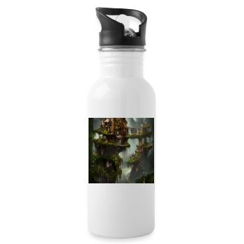 Awesome city on the rock with fairies. - Water bottle with straw - white - Right