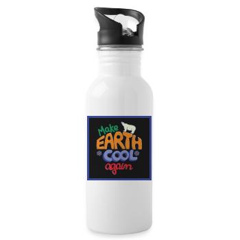 Make Earth Cool Again! schwarz - Trinkflasche mit integriertem Trinkhalm - Weiß - Rechts