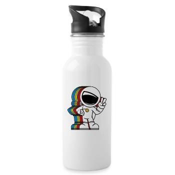 Peace Loving Astronaut - Cute Peace Sign Spaceman - Water bottle with straw - white - Right