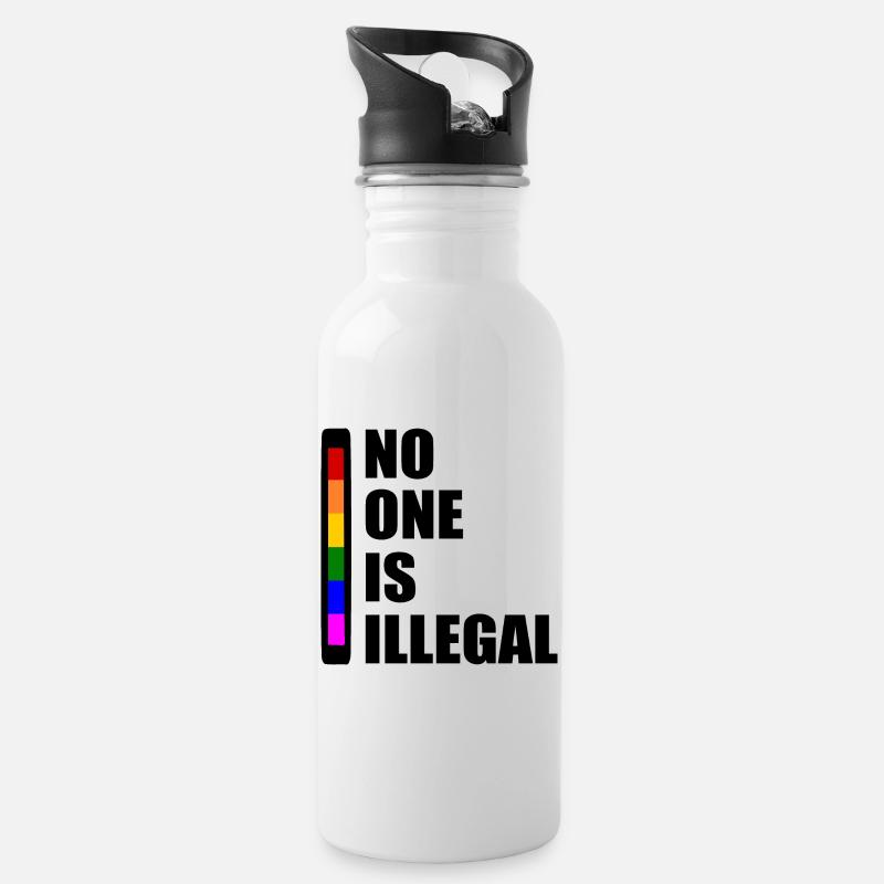 No one is illegal - Water bottle with straw - white