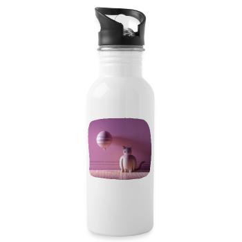 Pink cat with a balloon - Water bottle with straw - white - Right