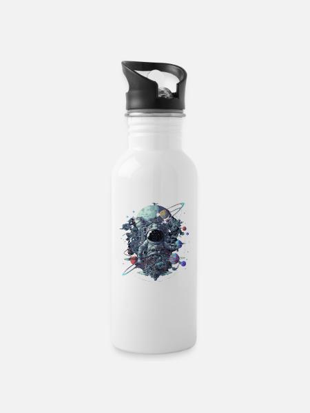 Astronaut - Water bottle with straw - white