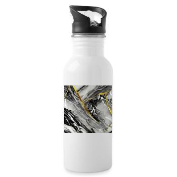 Marmor Schwarz Gold Naturstein - Trinkflasche mit integriertem Trinkhalm - Weiß - Rechts