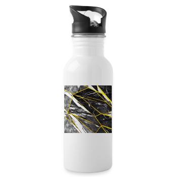 Schwarz Gold Marmorimitat - Trinkflasche mit integriertem Trinkhalm - Weiß - Rechts