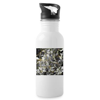 Marble Black Gold Geometric Pattern - Water bottle with straw - white - Right