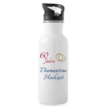 60 Jahre Diamantene Hochzeit Text rot blau gold - Trinkflasche mit integriertem Trinkhalm - Weiß - Rechts