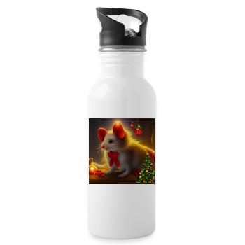 Cute little Christmas mouse - Water bottle with straw - white - Right