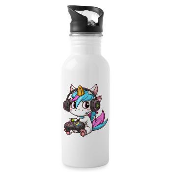 00234 süßes Einhorn mit Headset und Controller - Trinkflasche mit integriertem Trinkhalm - Weiß - Rechts