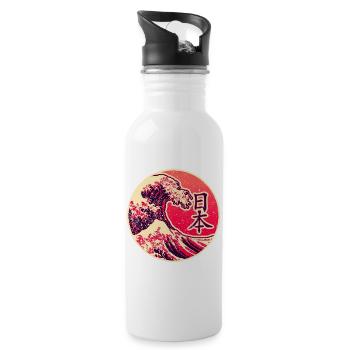 Japan in Kanji mit der Großen Welle von Kanagawa - Trinkflasche mit integriertem Trinkhalm - Weiß - Rechts