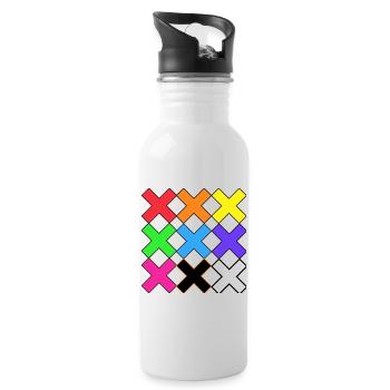 Bunte X Muster auf Schwarz Farben X - Trinkflasche mit integriertem Trinkhalm - Weiß - Rechts