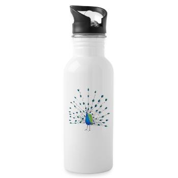 Pfauenfeder Kunst - Trinkflasche mit integriertem Trinkhalm - Weiß - Rechts