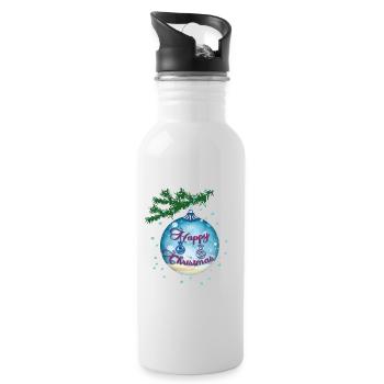 Blue Bauble - Water bottle with straw - white - Right