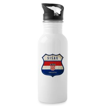 Sisak Kroatien Flaggen Wappen Design - Trinkflasche mit integriertem Trinkhalm - Weiß - Rechts