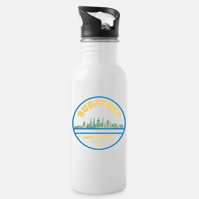 Emblème de la Skyline de Budapest Cœur de l’Europe - Gourde avec paille intégrée - blanc