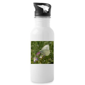 Weißer Schmetterling auf rosa Blüte - Trinkflasche mit integriertem Trinkhalm - Weiß - Rechts