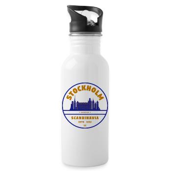 Stockholm Skyline Stamp Sweden - Water bottle with straw - white - Right