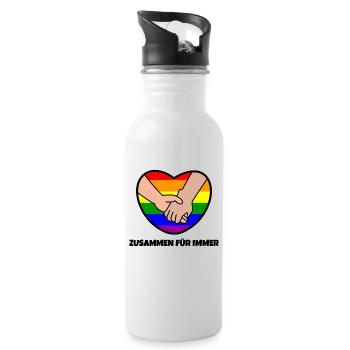Homo Lgbt Herz Beziehung Regenbogen Statement - Trinkflasche mit integriertem Trinkhalm - Weiß - Rechts