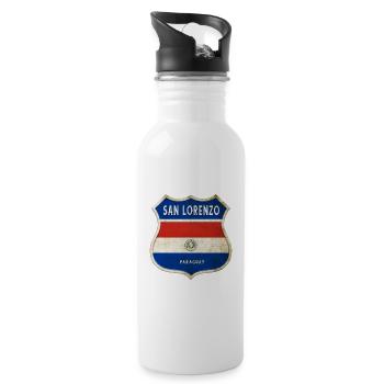 San Lorenzo Paraguay coat of arms flag design - Water bottle with straw - white - Right